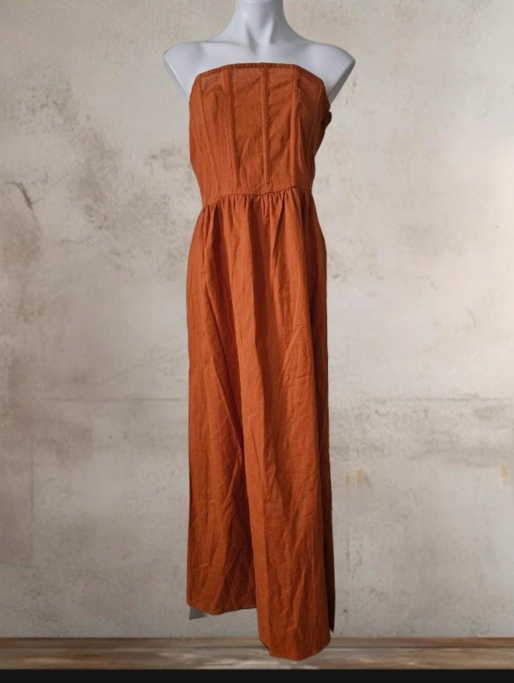 Prettylittlething Strapless Rust Orange Maxi Dress Size 10